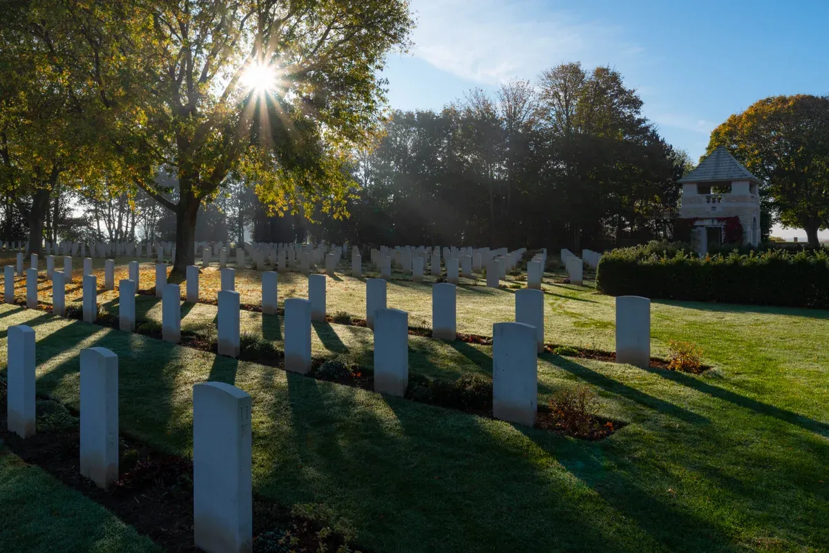 Headstones at the Bény-sur-Mer Canadian War Cemetery, on the Canadian Normandy tour from Paris